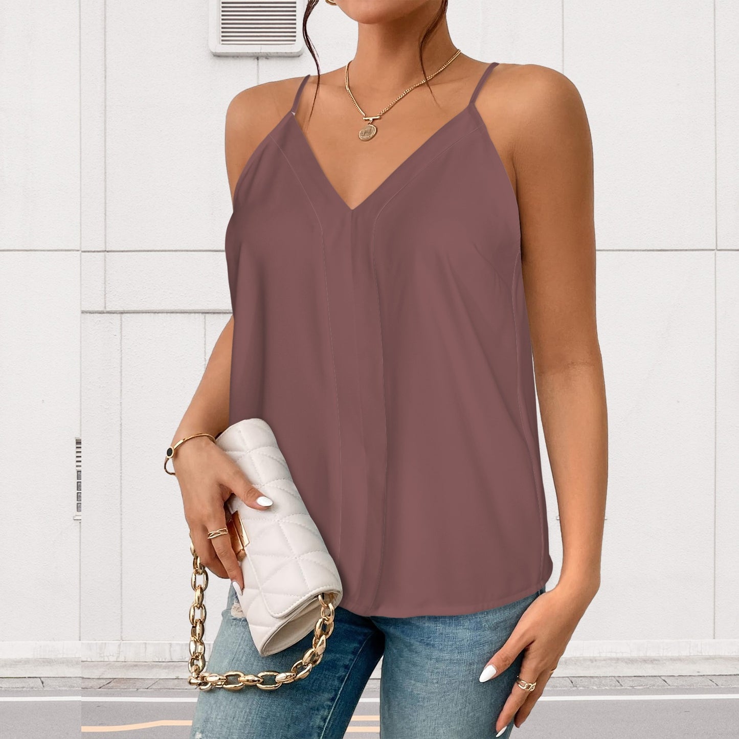 Solid Gem Tank Top- Dark brown