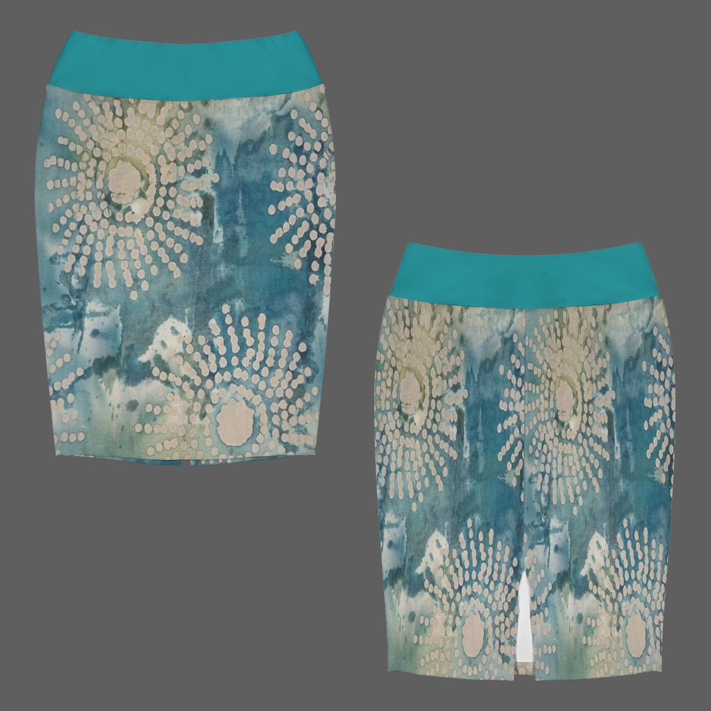 Stylish African Print Aqua Pencil Skirt - Vibrant Colors, Flattering Fit